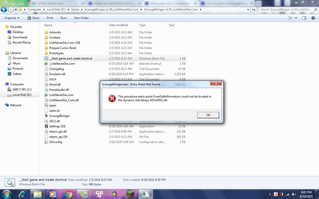 thiếu file ADVAPI32.dll ở game ScourgeBringer