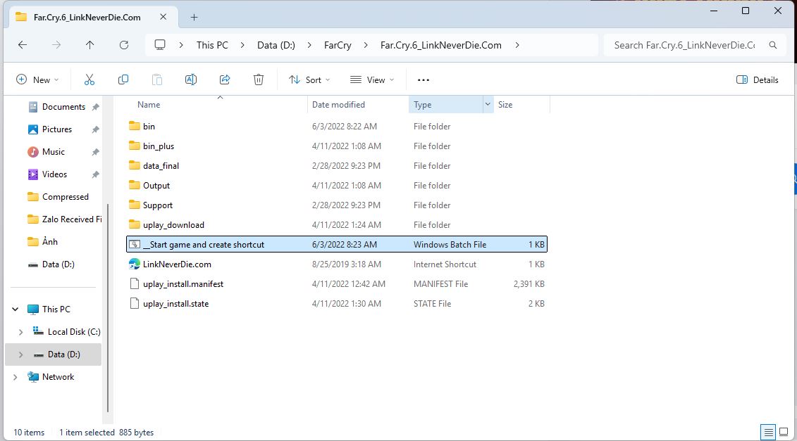 Lỗi chạy start game and create shortcut - Far Cry 6