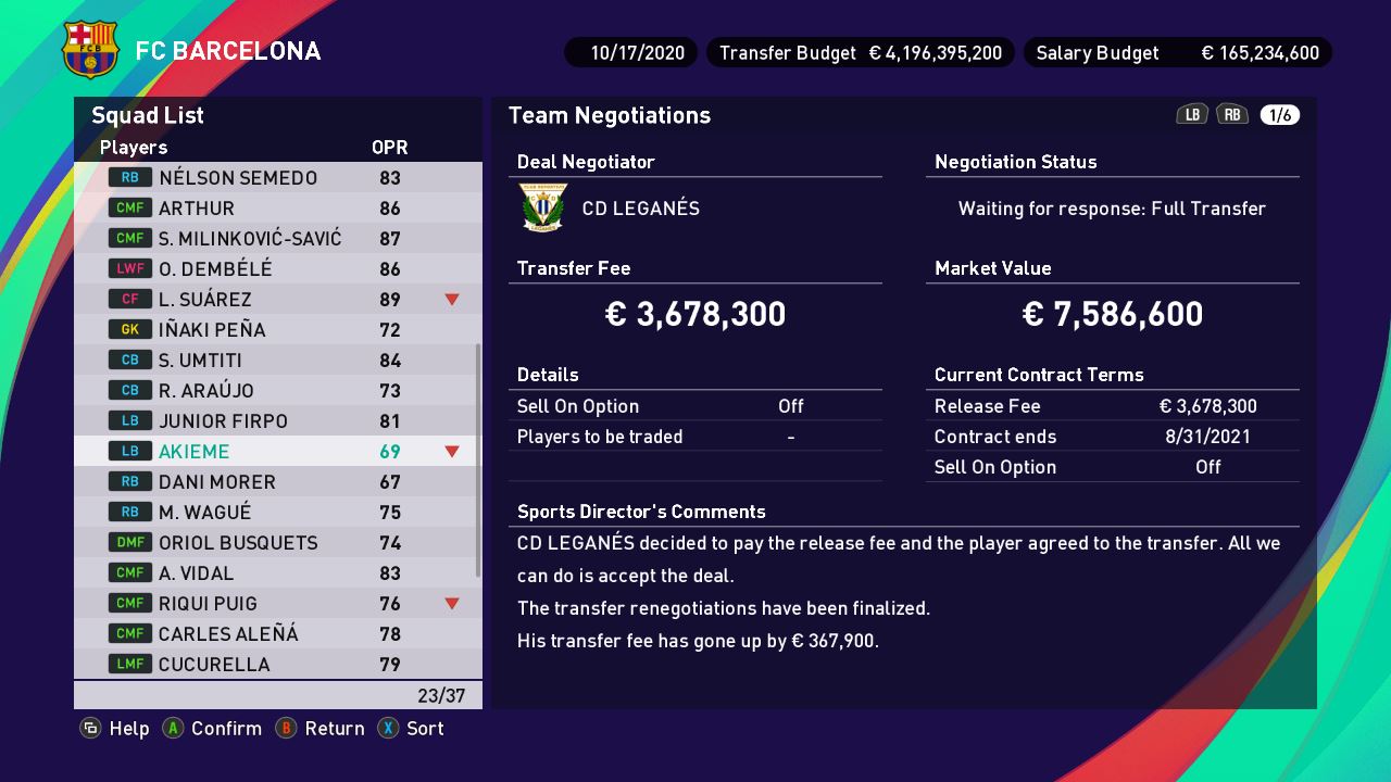 Lỗi chuyển nhượng Master league PES 2021 Lỗi chuyển nhượng Master league PES 2021