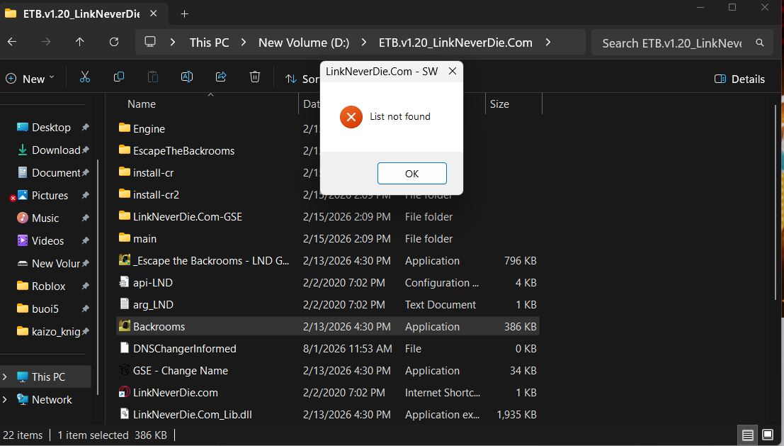 Lỗi list not found