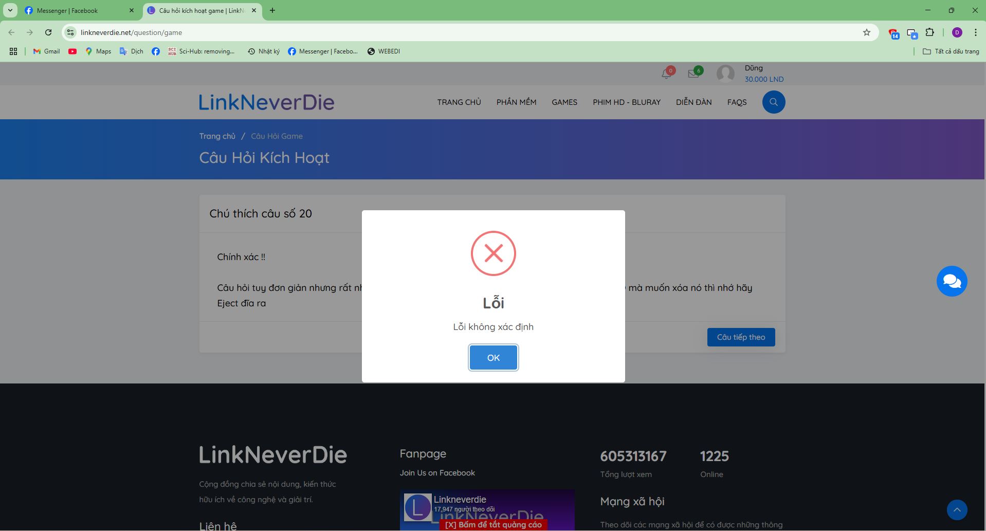 Bị lỗi sau khi đã hoàn thành các câu hỏi
