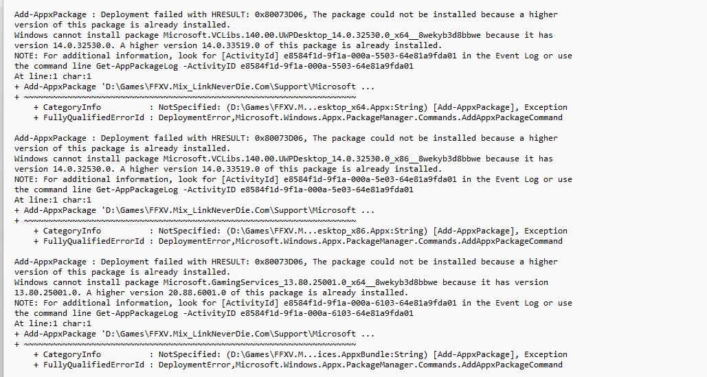 Lỗi khi cài đặt Final Fantasy XV UWP