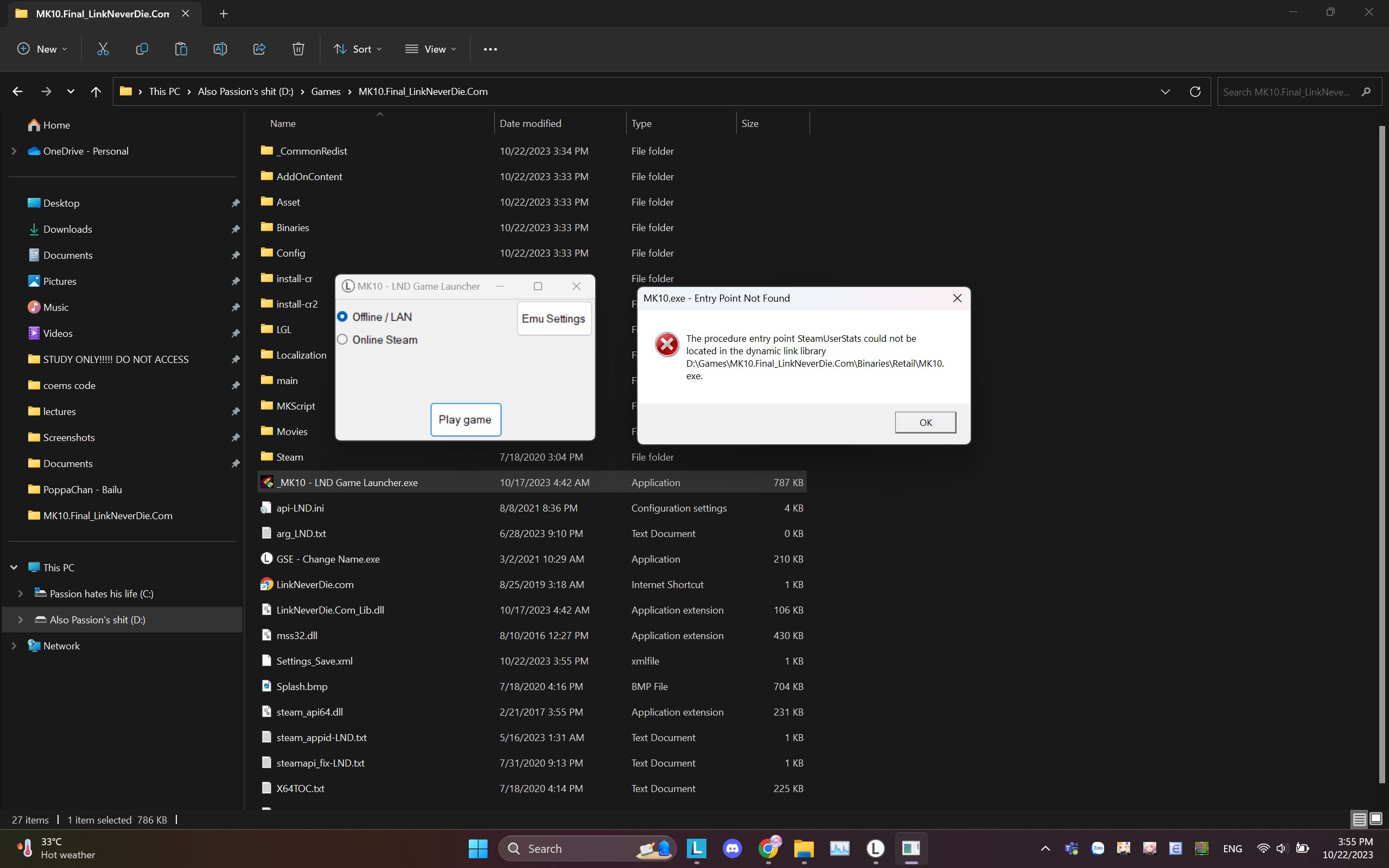 Lỗi không mở được game SteamUserStats Lỗi không mở được game SteamUserStats