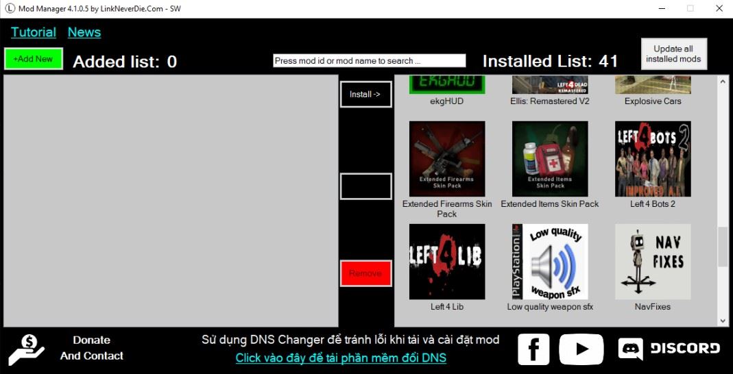 L4D2 Mod manager không có nút uninstall