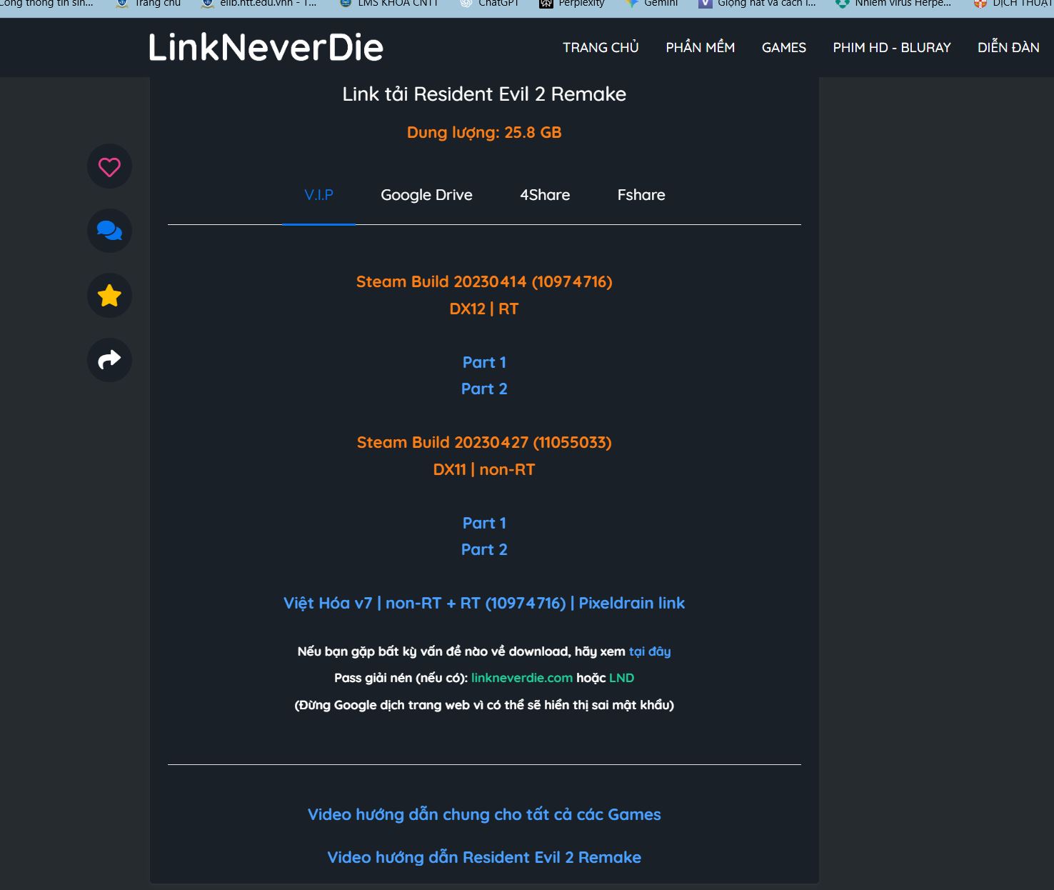 Link tải Resident Evil 2 Remake RT bị lỗi