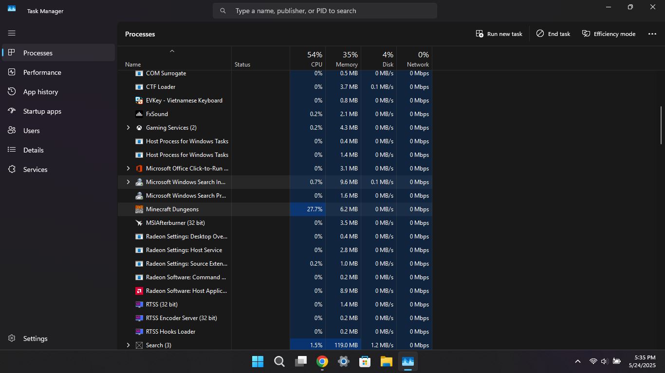 Minecraft Dungeons chỉ chạy nền