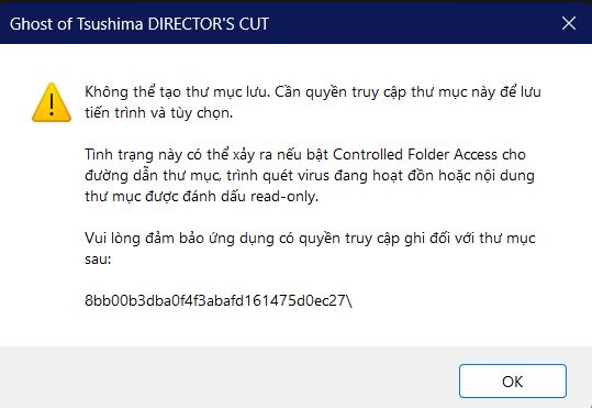 lỗi đảm bảo ứng dụng có quyền truy câoj ghi đối với thư mục