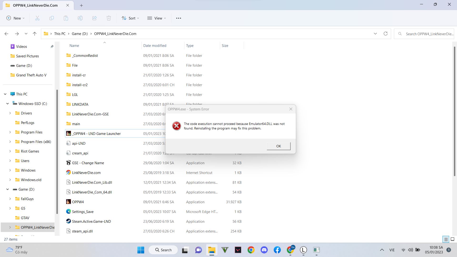 Lỗi Không tìm thấy thư mực Emulator64.dll Lỗi Không tìm thấy thư mực Emulator64.dll
