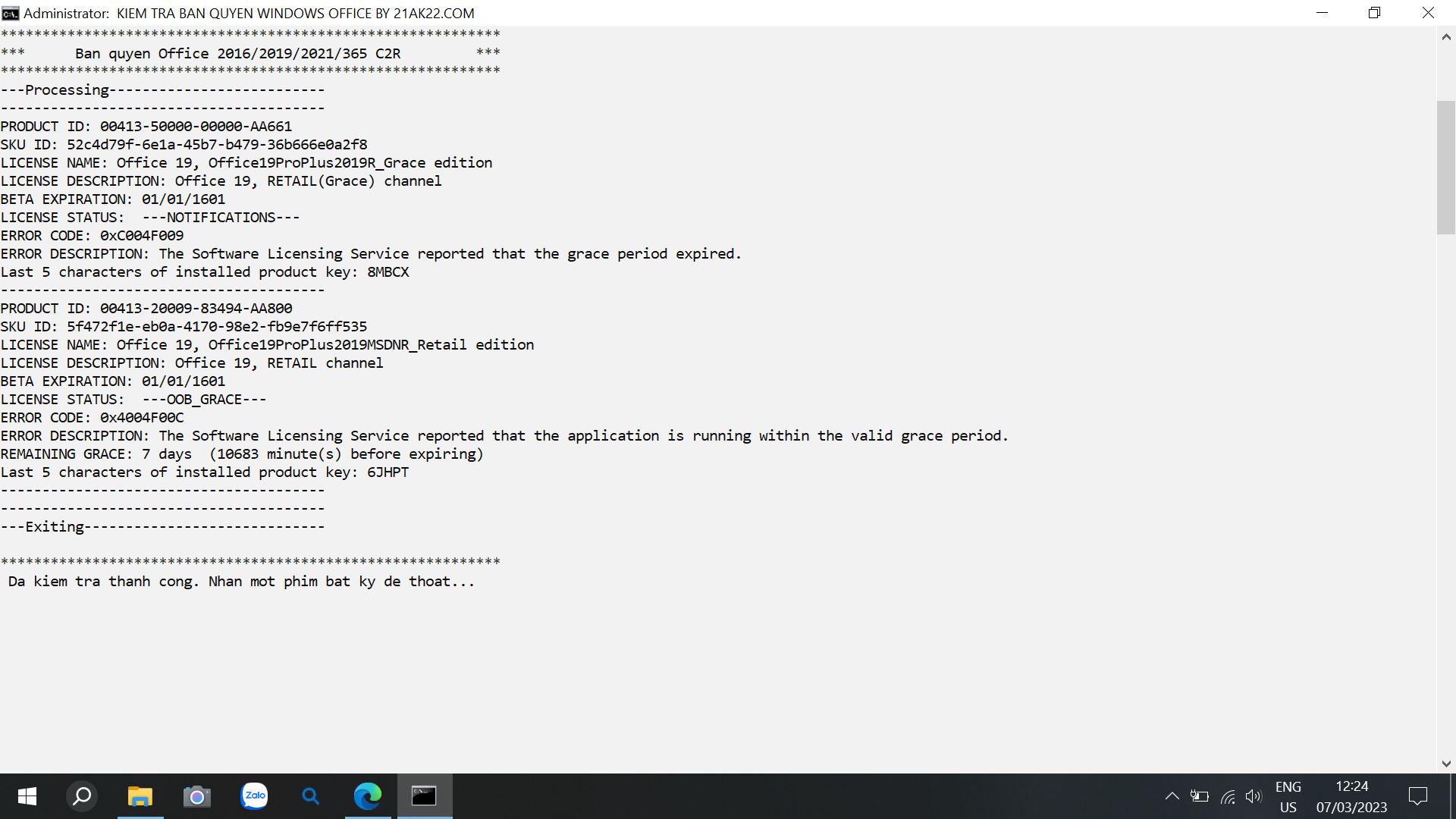 Lỗi khi active office 2019