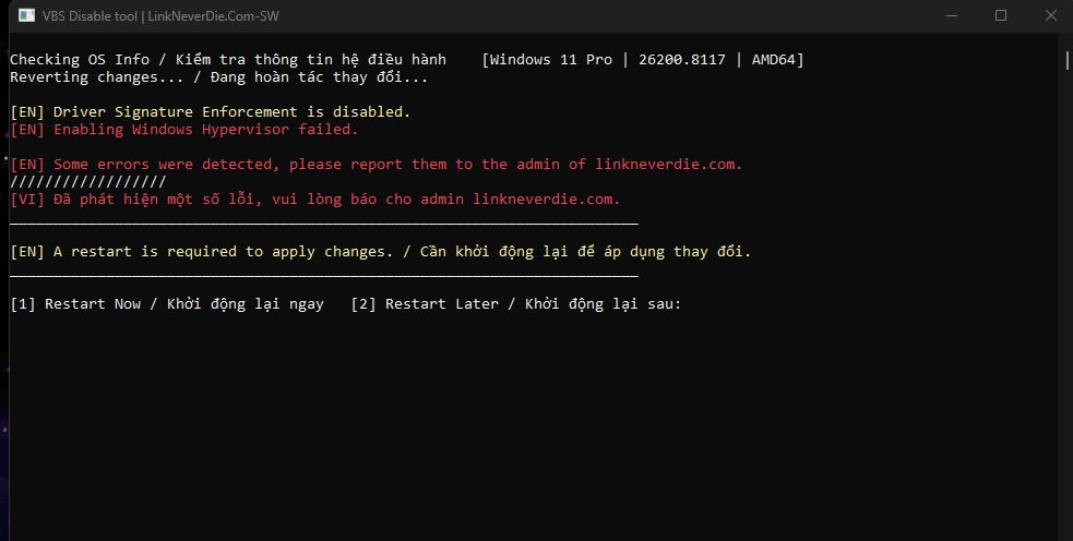 Lỗi VBS Disable tool