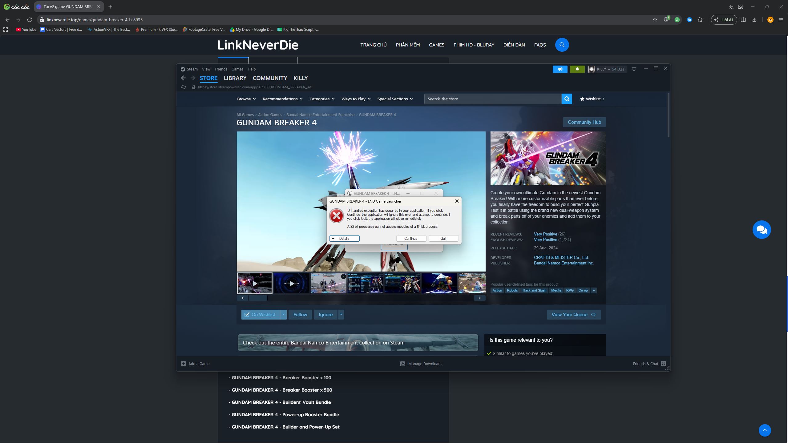 Gundam Breaker 4 không online steam được