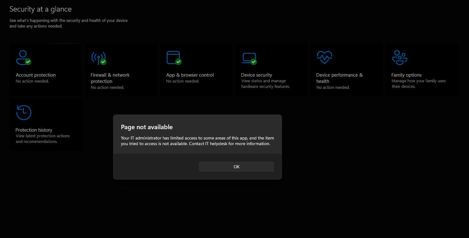 Không có nơi tắt phần mềm diệt virus trên Win 11 pro