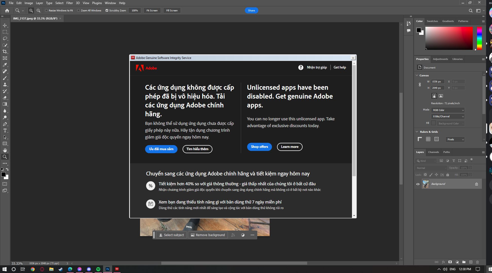 Photoshop 2024 bị bản quyền Photoshop 2024 bị bản quyền