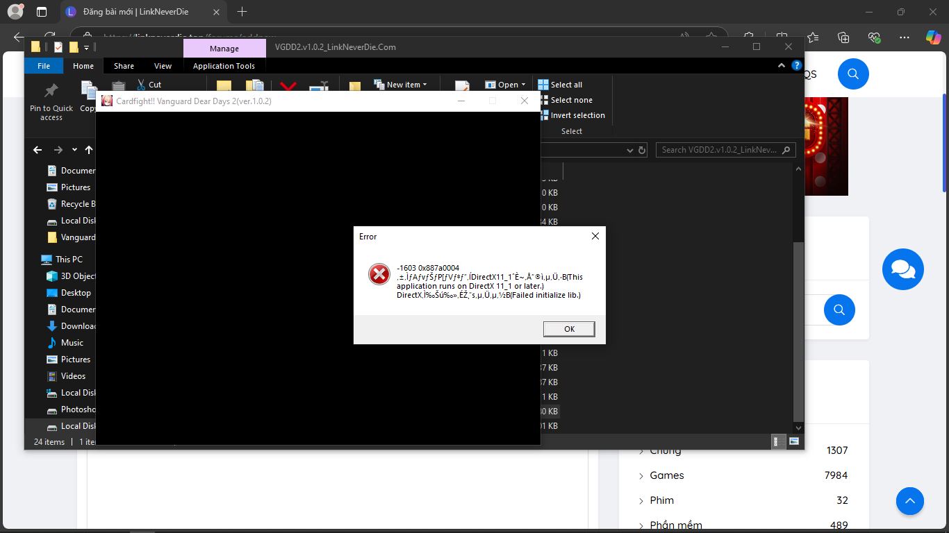 Lỗi game Cardfight!Vanguard Day Dear2 ko nhận directX dù đã cài đi cài lại DirectX 12 nhiều lần