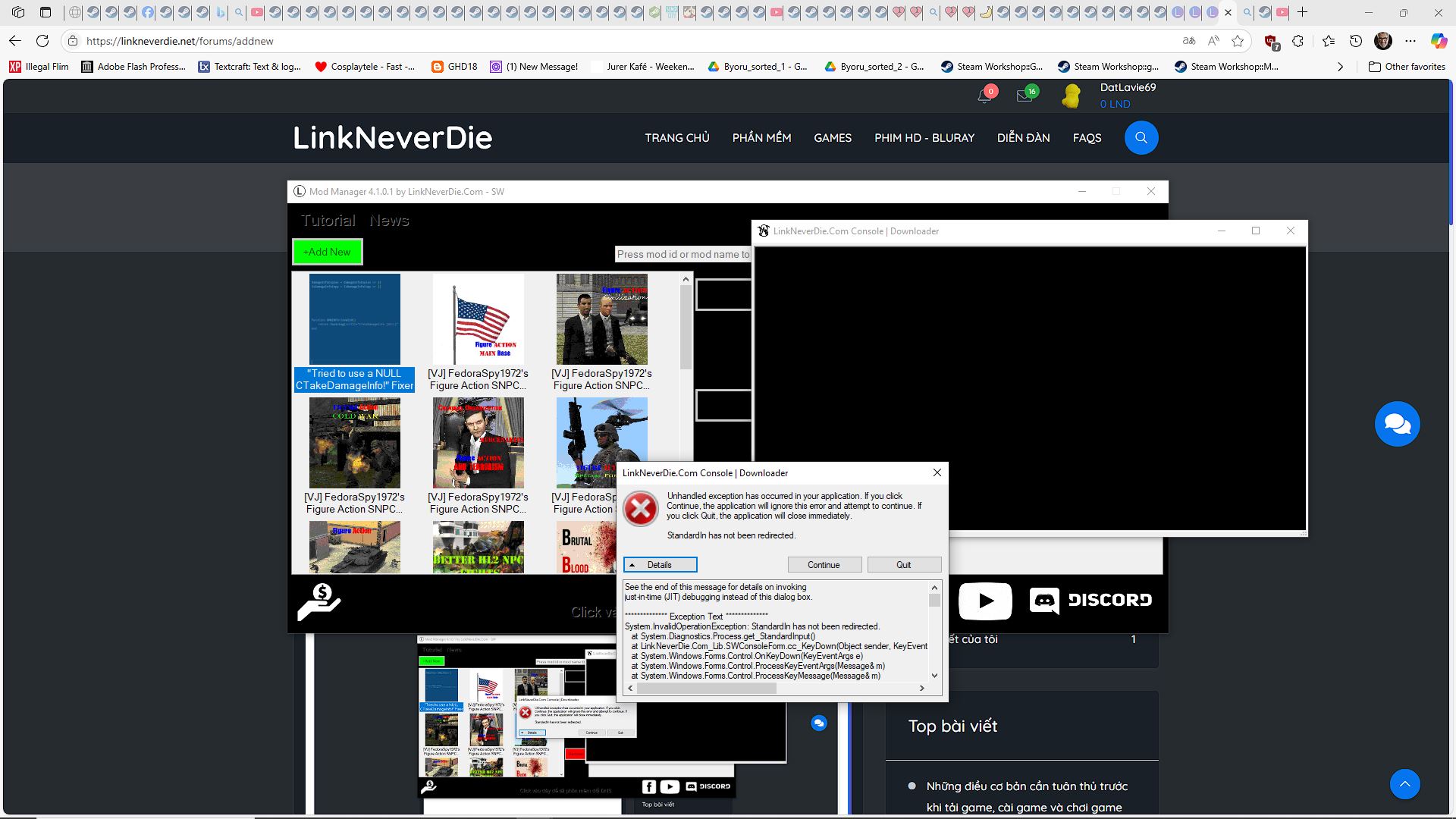 Mod Manager của Garry Mod bị lỗi không cài được Mod