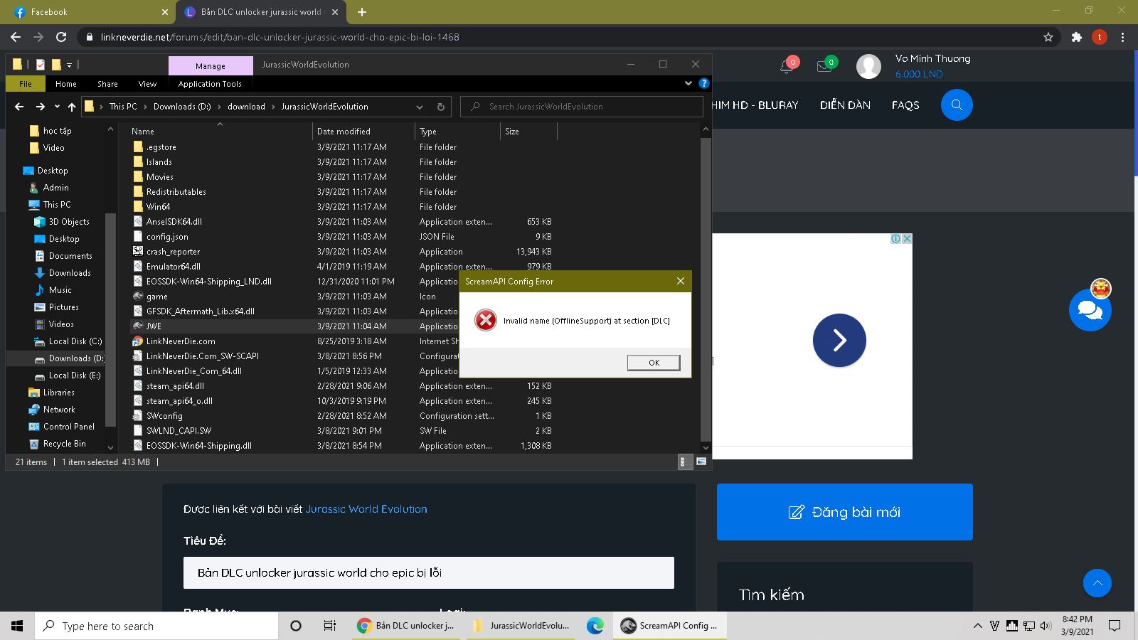 Bản DLC unlocker jurassic world cho epic bị lỗi Bản DLC unlocker jurassic world cho epic bị lỗi