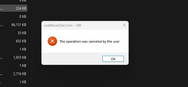 Lỗi The Operation was canceled by the user Lỗi The Operation was canceled by the user