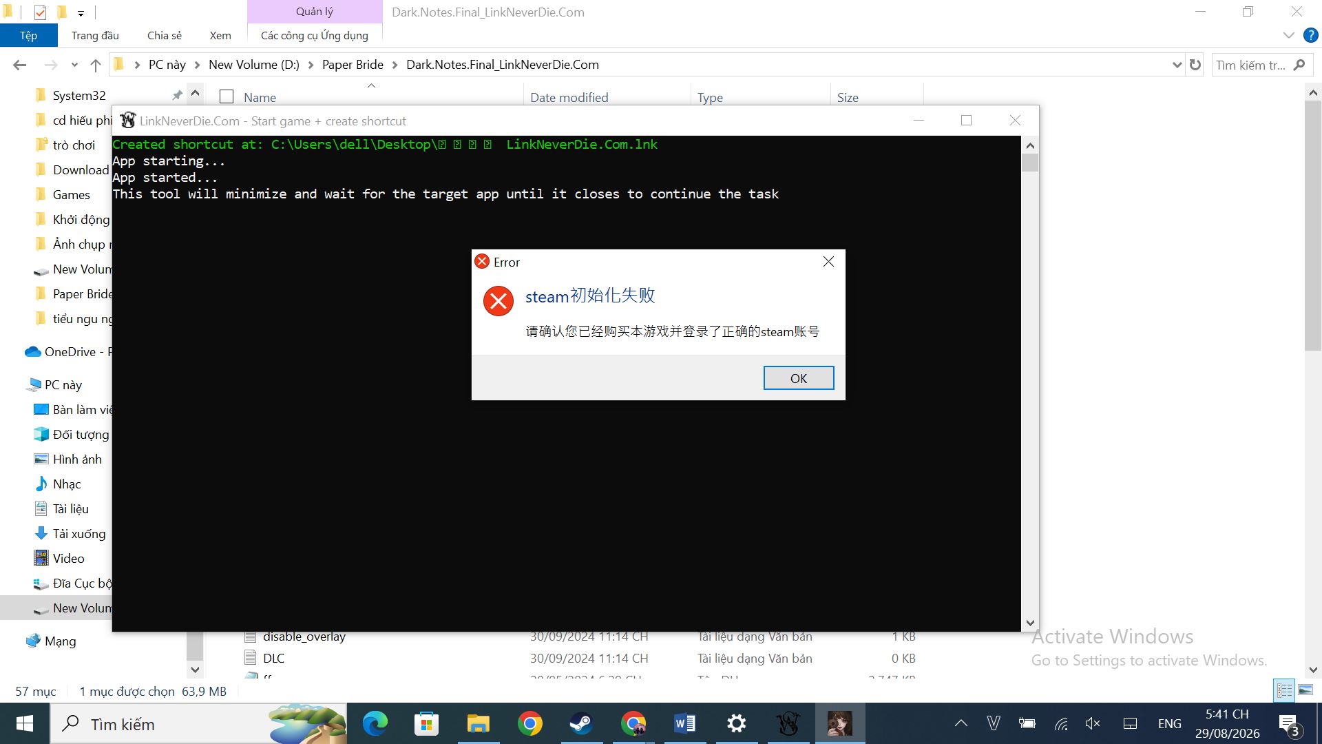 lỗi steam dark notes
