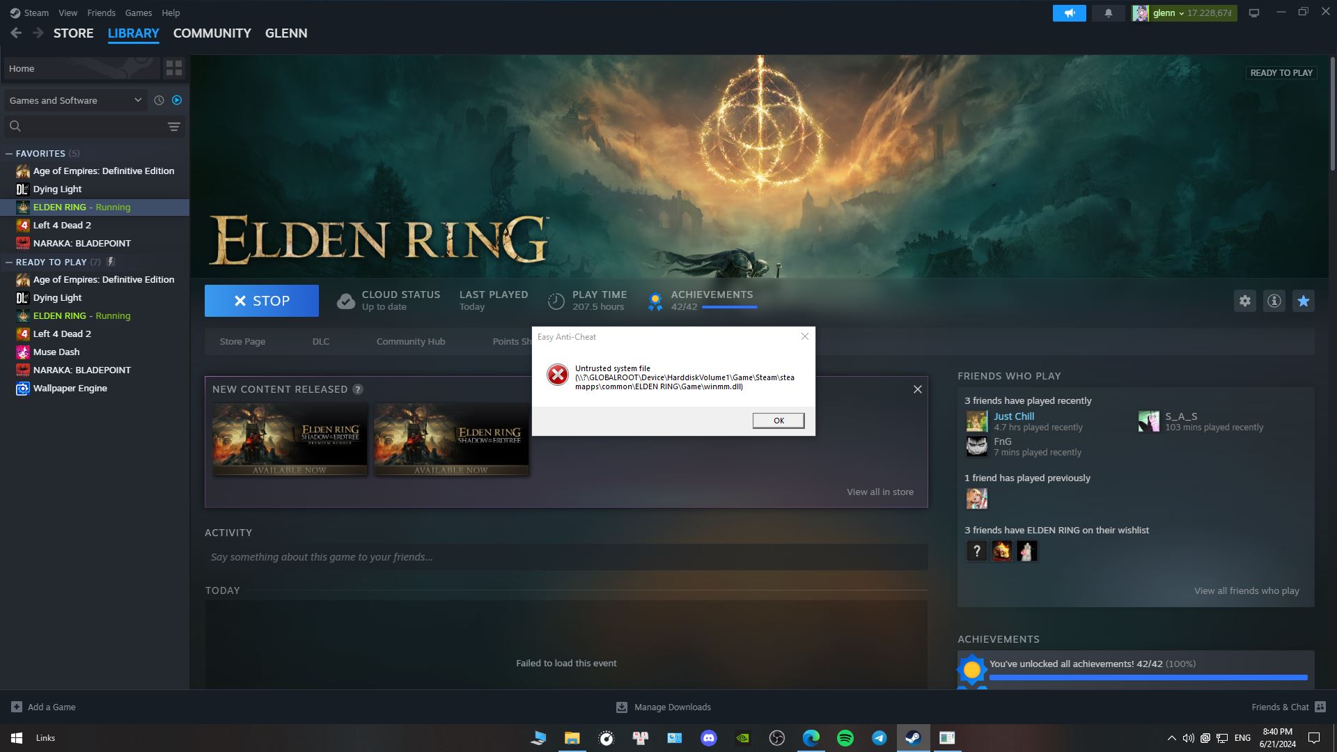 Báo lỗi file Elden Ring DLC Unlocker winmm.dll Báo lỗi file Elden Ring DLC Unlocker winmm.dll