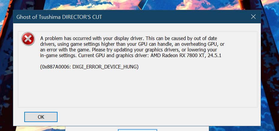 Máy cấu hành mạnh nhưng chơi game Ghost of Tsushima bị lỗi như hình dưới dây Máy cấu hành mạnh nhưng chơi game Ghost of Tsushima bị lỗi như hình dưới dây