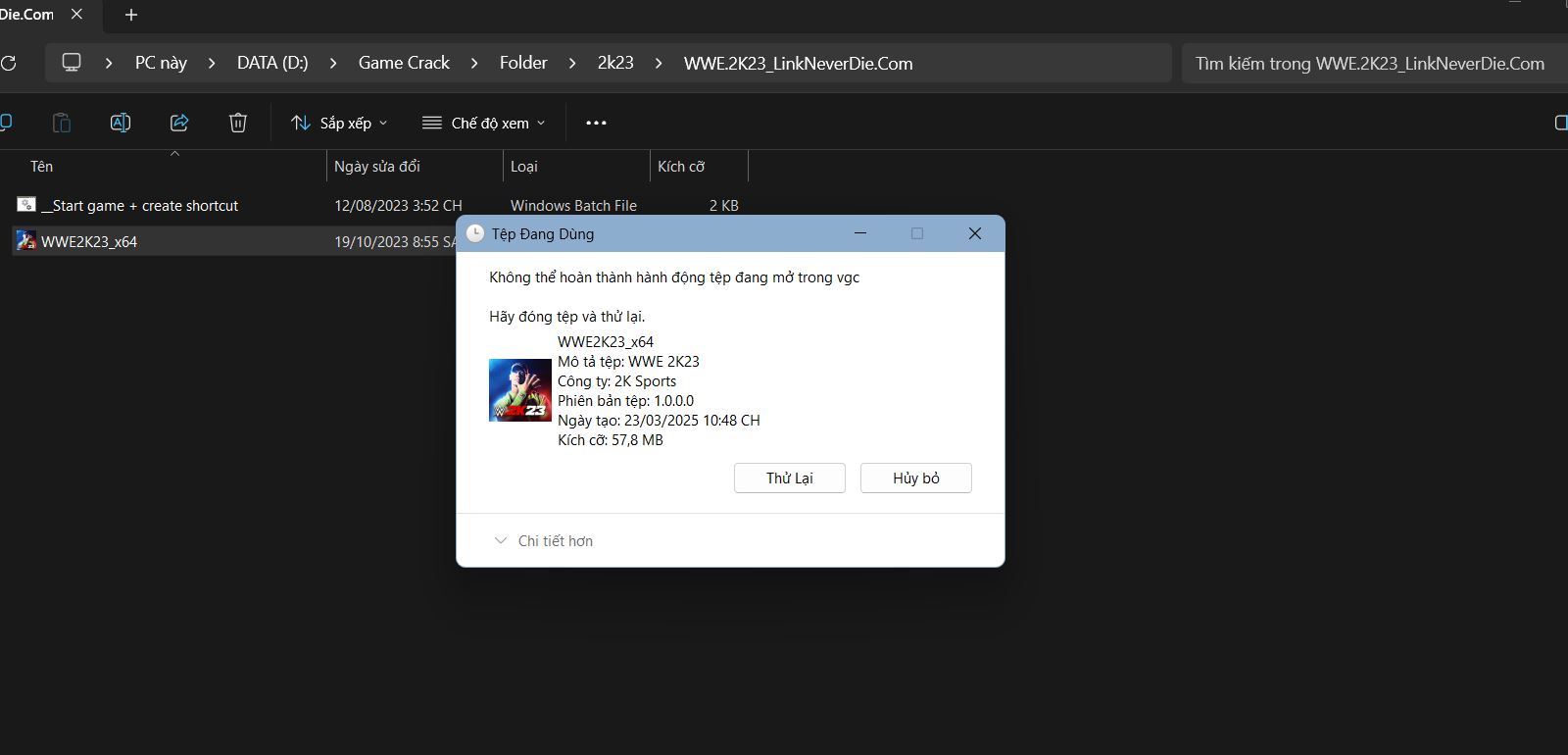 không xóa được file game vì đang mở trong vgc ? không xóa được file game vì đang mở trong vgc ?