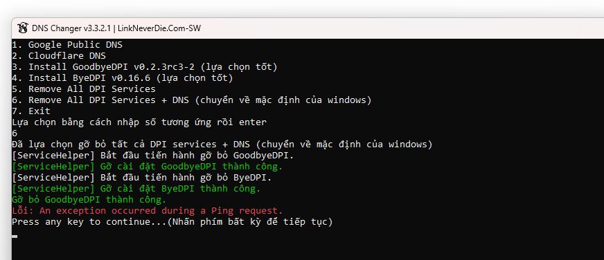 DNS  changer v3.3.2.1 bị lỗi