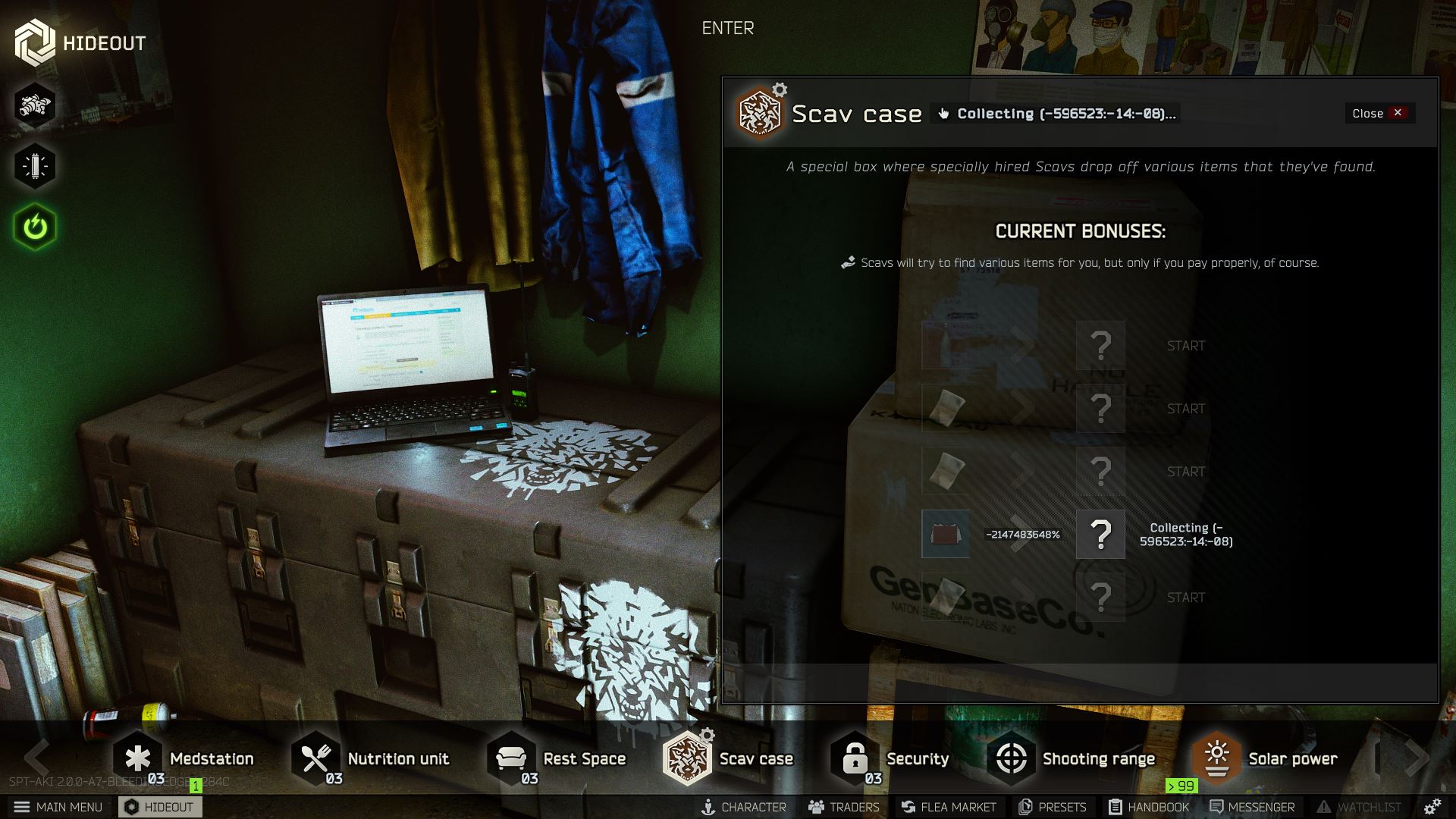 Lỗi hiển thị thời gian của mục ScavCase trong game Escape From Tarkov Lỗi hiển thị thời gian của mục ScavCase trong game Escape From Tarkov