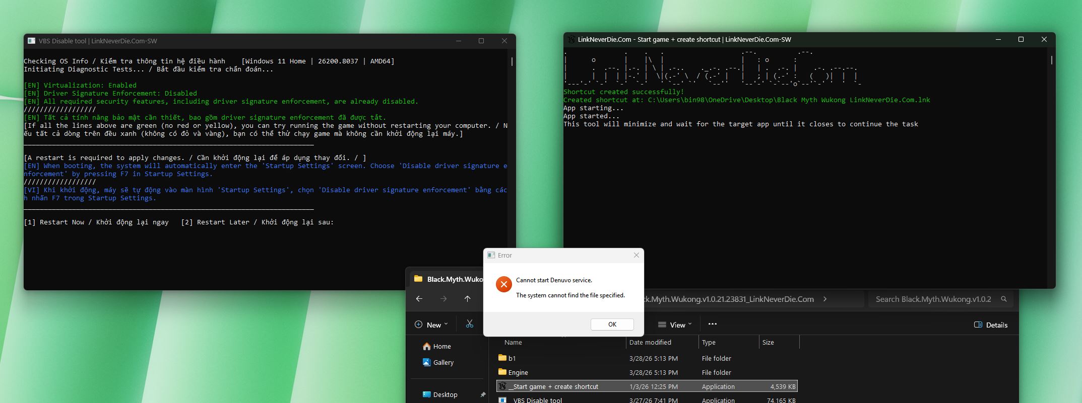 Làm đúng VBS rồi vẫn ko bật được Black Myth Wukong