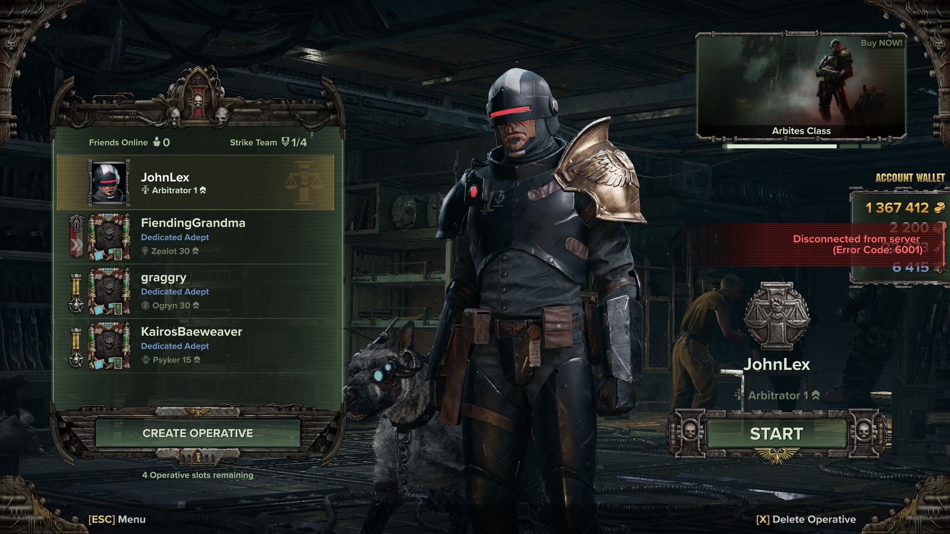 Không vào được game khi chọn class dlc arbites Warhammer 40,000: Darktide