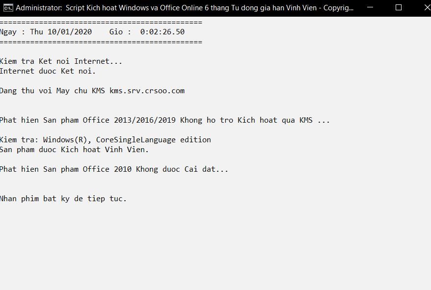 Sản phẩm Office 2019 không hỗ trợ kích hoạt qua KMS Sản phẩm Office 2019 không hỗ trợ kích hoạt qua KMS