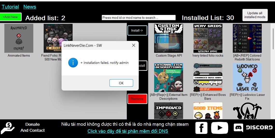 Không tải được mod tboi