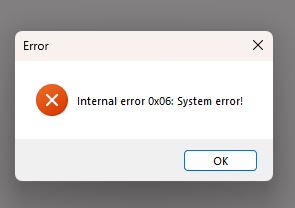 lỗi internal error 0x6: sytem error !