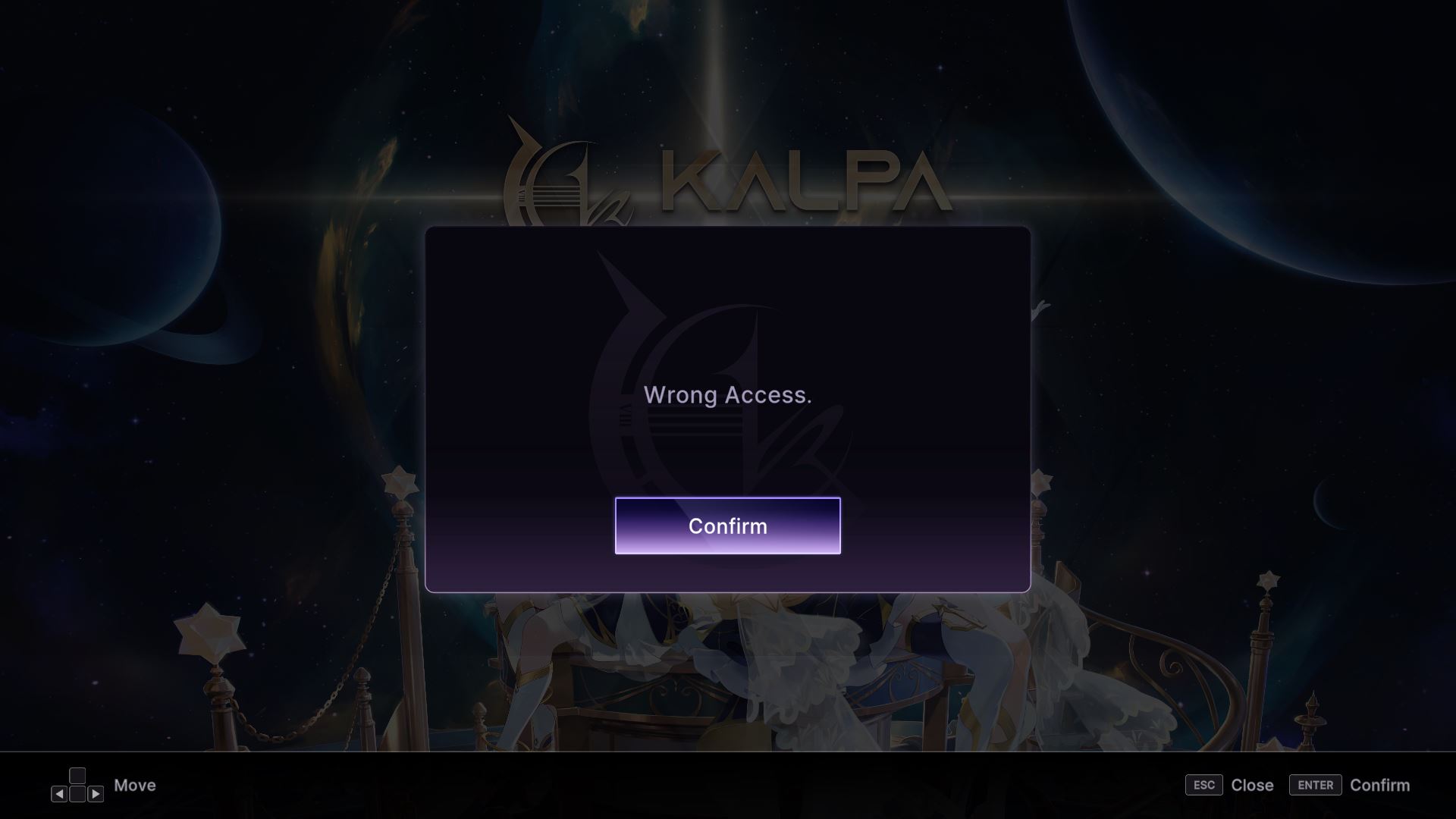 Lỗi Wrong Access của game Kalpa: cosmic symphony