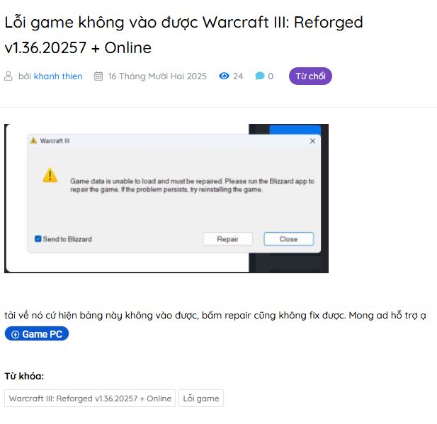 Lỗi game warcraft 