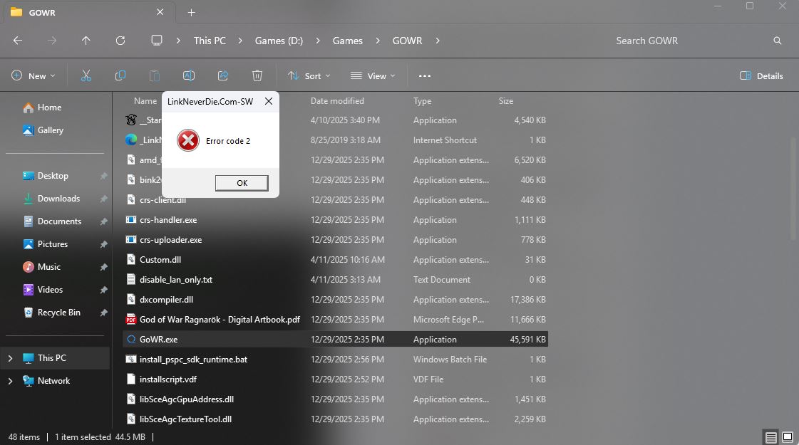 bị lỗi Error code 2 và error code 3 của game god of war ragnarök