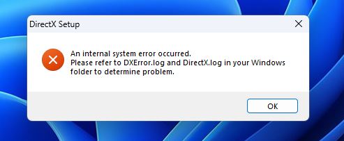 Cài DirectX bị lỗi An Internal System Error Occurred