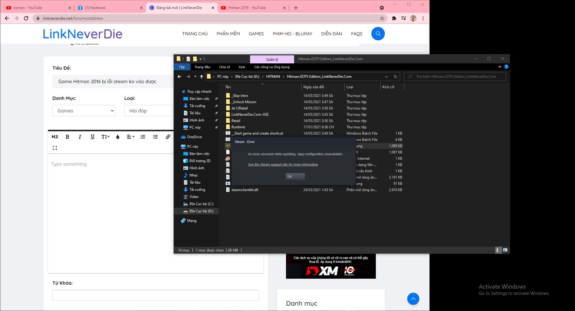Game Hitman 2016 bị lỗi steam không chơi được Game Hitman 2016 bị lỗi steam không chơi được