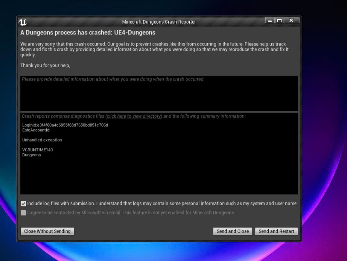 Minecraft Dungeon lỗi crash vì UE4