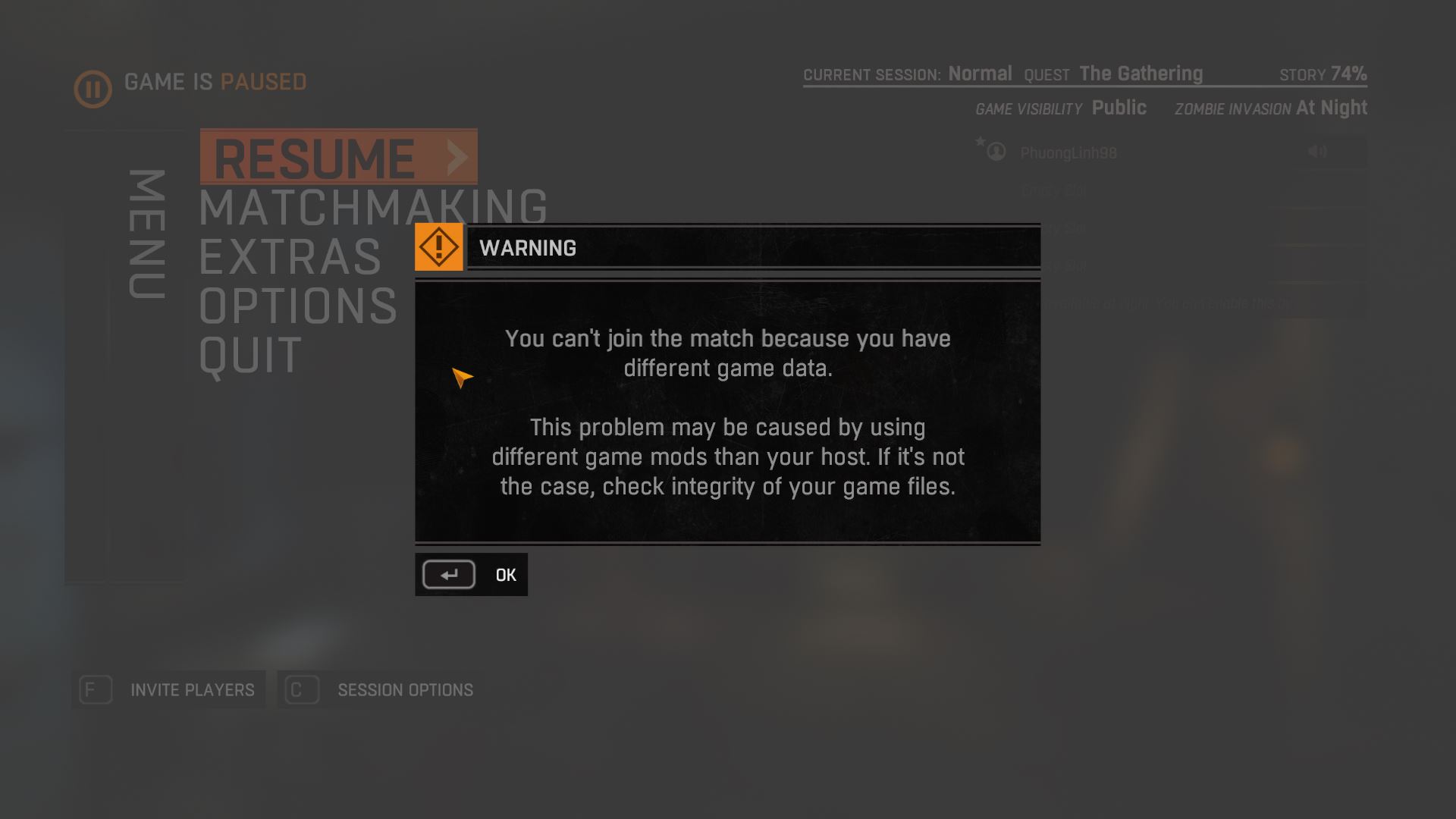 Lỗi chơi coop - different game data. Lỗi chơi coop - different game data.