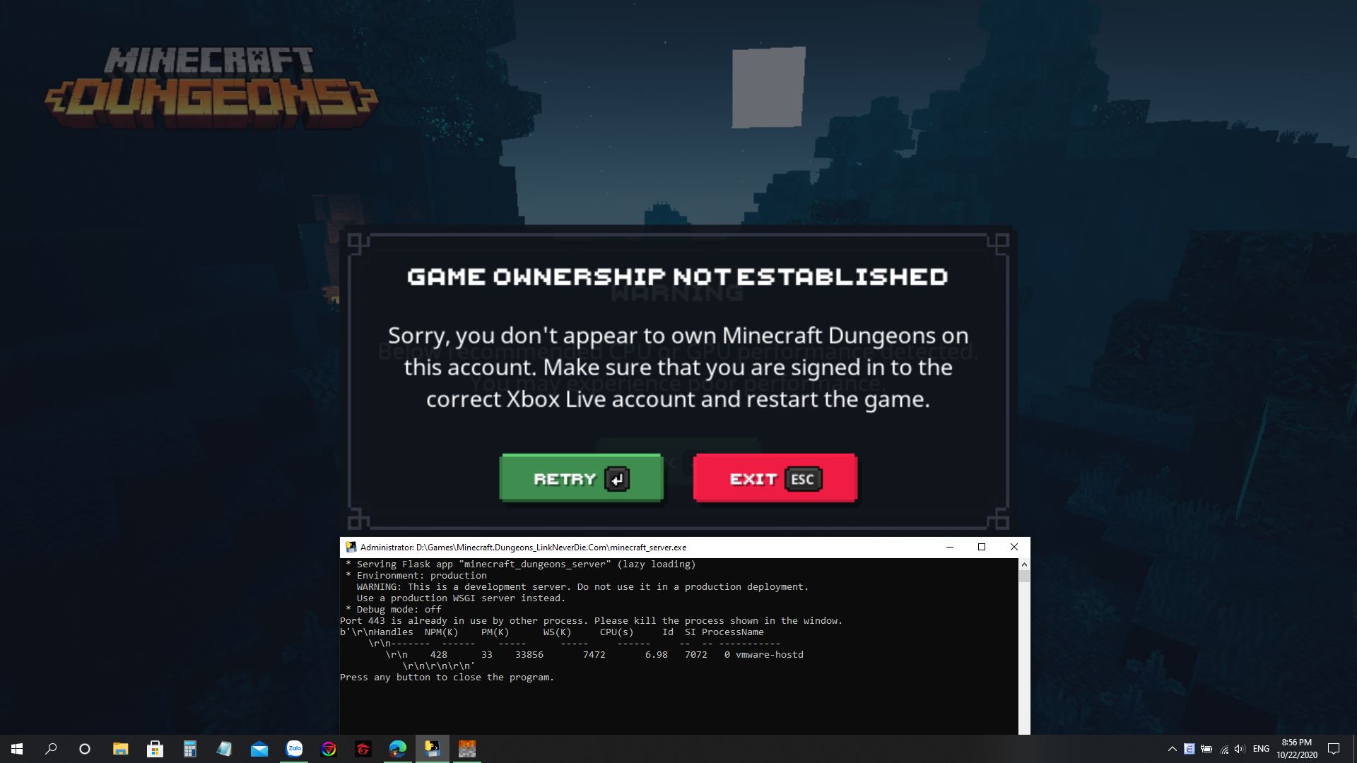 Minecraft Dungeons - lỗi tài khoản không sở hữu game Minecraft Dungeons - lỗi tài khoản không sở hữu game