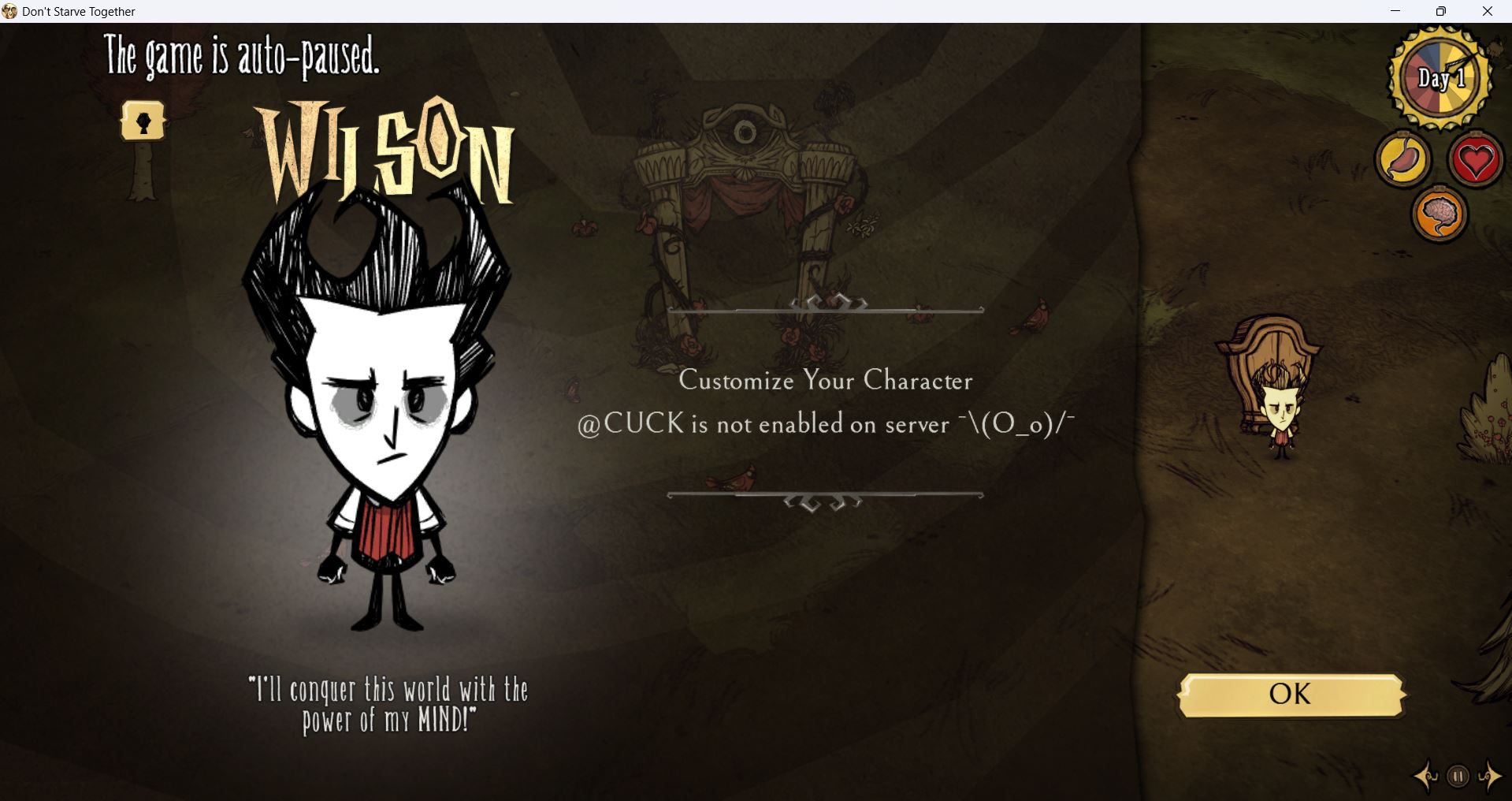 Không thể sử dụng mod CUCK tại tựa game dont starve together!