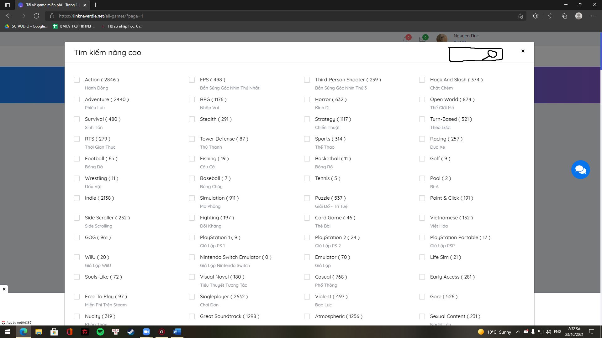 Bộ lọc nâng cao để tìm game theo thể loại khá rối và khó tìm