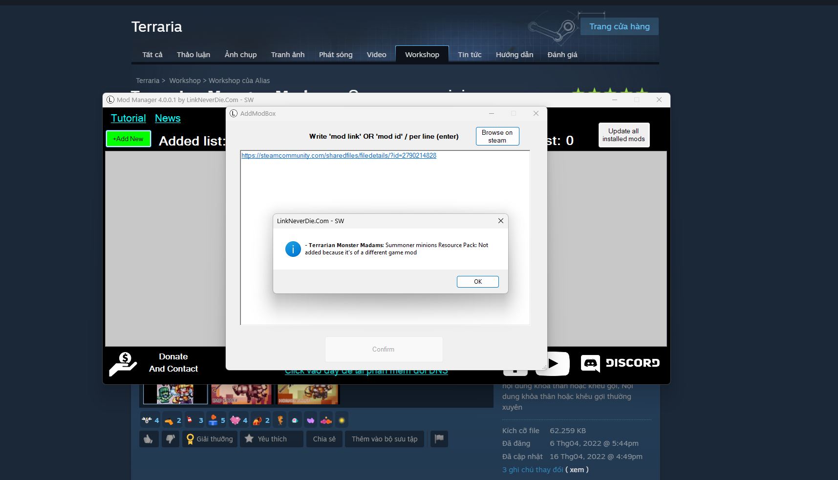 Cái mod manager vừa được lên sàn của terraria sao sài ko dc ta 