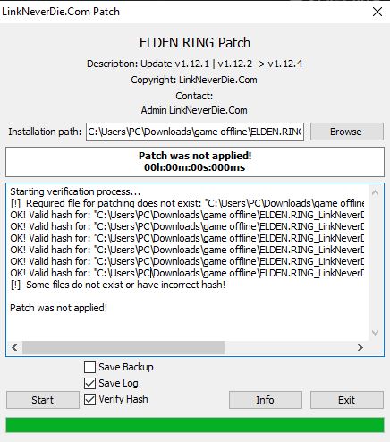 Lỗi Some files do not exist or have incorrect hash! khi update patch Elden Ring